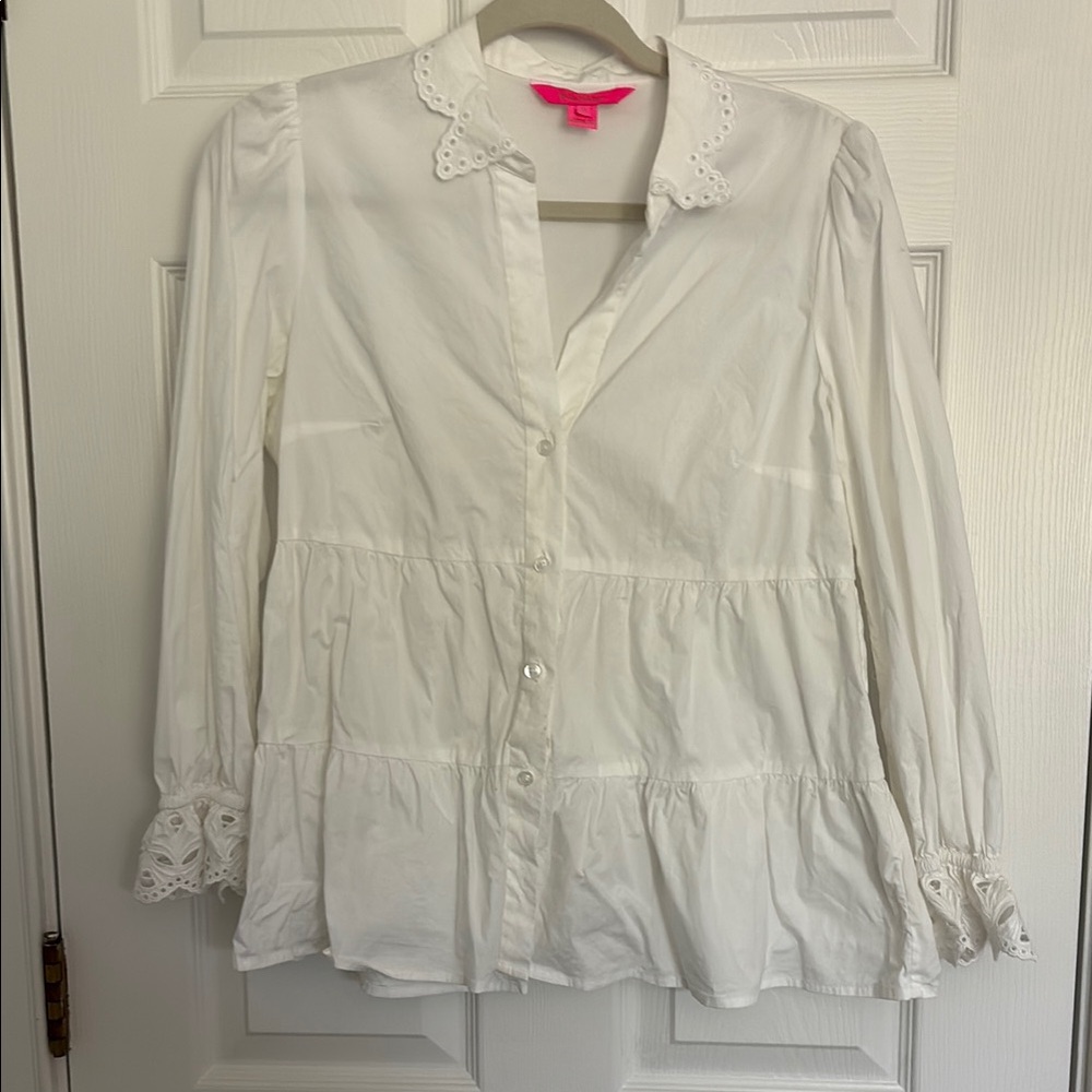 Lilly Pulitzer White Ruffled Long Sleeve Blouse